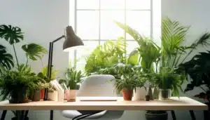 مساحة عمل مزينة بالنباتات