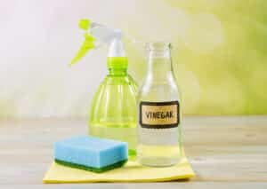 Distilled white vinegar in spray bottle to remove stains.