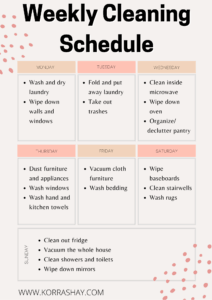 An example of a Cleaning Schedule
