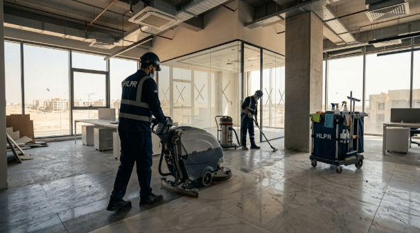 2 cleaners cleaning a post construction office in new cairo